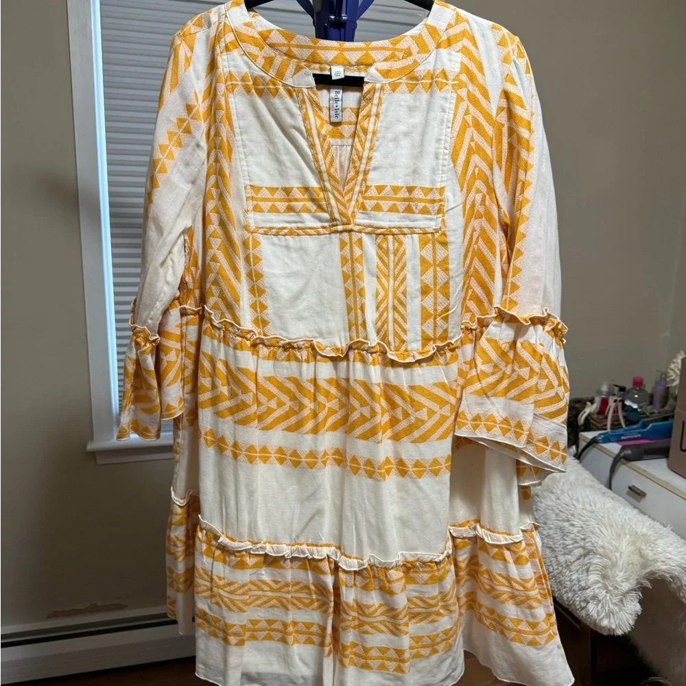 Torrid Belle Isle Size 00- Yellow and White Belle Sleeve Mini Dress - Picture 7 of 10